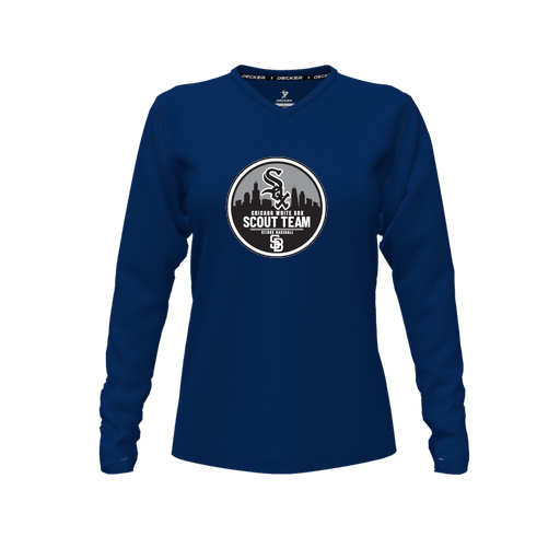 [CUS-DFW-TEES-CMF-VNK-LSL-NVY-FYXS-LOGO3] Comfort T-Shirt (Female Youth XS, Navy, V Neck, Logo 3, Long Sleeve)