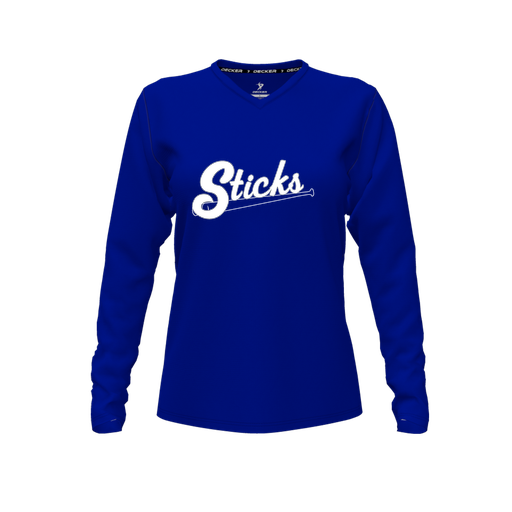 [FTLVCFRY-FYXS-LOGO1] Decker Comfort T-Shirt (Female Youth XS, Royal, V Neck, Logo 1, Long Sleeve)