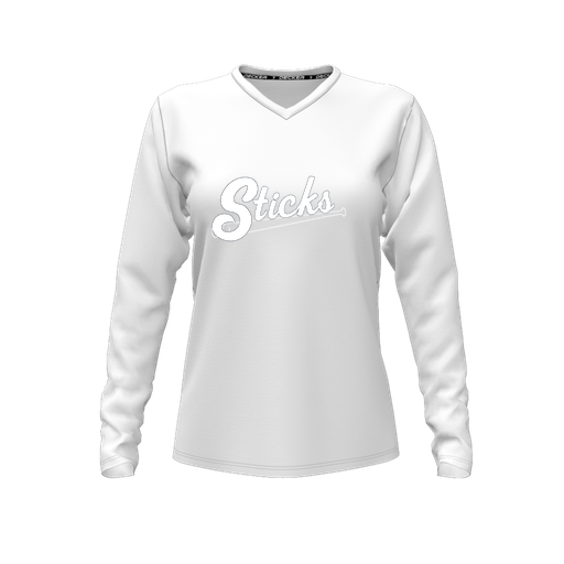 [CUS-DFW-TEES-PER-VNK-LSL-WHT-FYXS-LOGO1] Performance T-Shirt (Female Youth XS, White, V Neck, Logo 1, Long Sleeve)