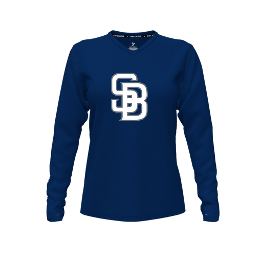 [CUS-DFW-TEES-PER-VNK-LSL-NVY-FYXS-LOGO2] Performance T-Shirt (Female Youth XS, Navy, V Neck, Logo 2, Long Sleeve)