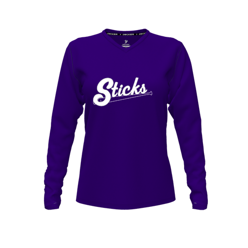[CUS-DFW-TEES-PER-VNK-LSL-PUR-FYXS-LOGO1] Performance T-Shirt (Female Youth XS, Purple, V Neck, Logo 1, Long Sleeve)